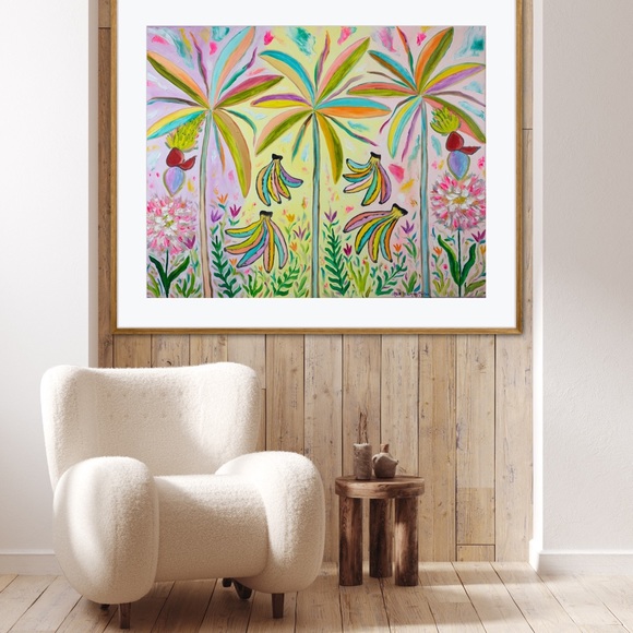 Banana Bunches Art Print Oil Painting tropical trees whimsical colorful decor - Picture 6 of 9
